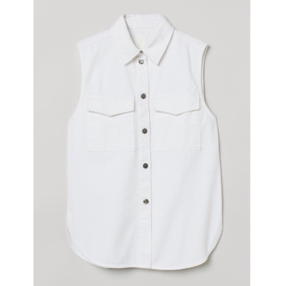 NWT White Denim H&M  Small button-up Oversized Vest - Picture 1 of 6